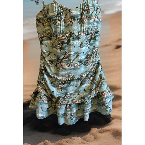 Hot Topic Peter Pan Mermaid Swimsuit Women’s L Retro Rockabilly Disney One Piece - Picture 3 of 16